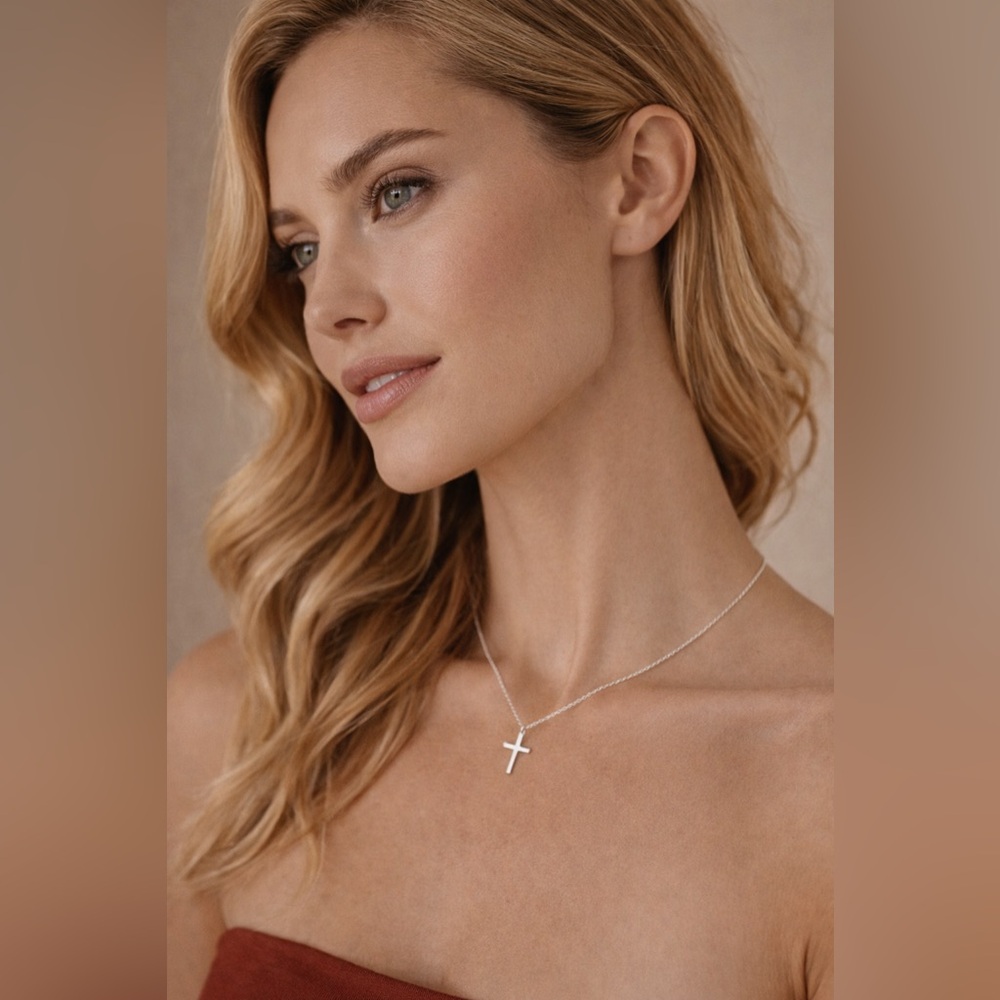 925 Sterling Silver Cross Necklace Minimalist Faith Pendant Adjustable New